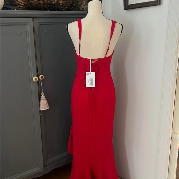 NWT Saints & Secrets Delighted Asymmetric Hem Maxi Dress Red - Picture 6 of 6